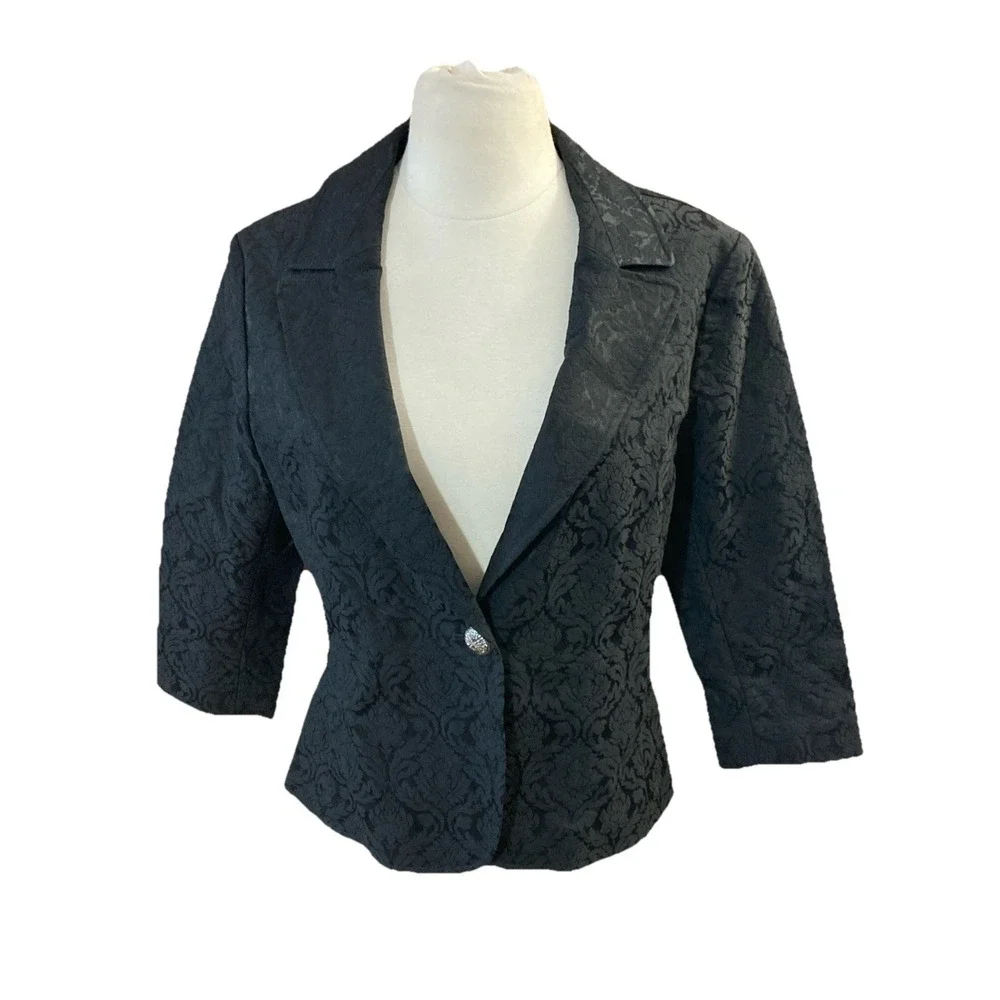 St John jacquard Blazer Women's Sz 8 Black Printed Textured Old‎ Money Luxury